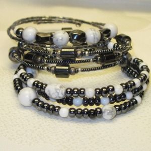Set of 3 Hematite & Howlite Memory Wire Bracelets